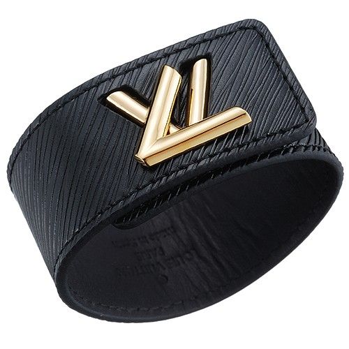 2019 Best Louis Vuitton Initiales Yellow Gold Twist LV Trimming Black Epi Leather Bracelet For Womens 
