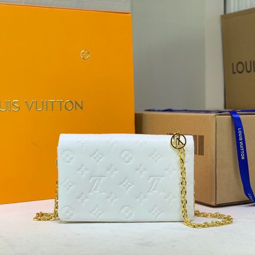 Low Price White Monogram-embossed Leather Yellow Gold Chain Strap Pochette Coussin -  Louis Vuitton Female Handbag 