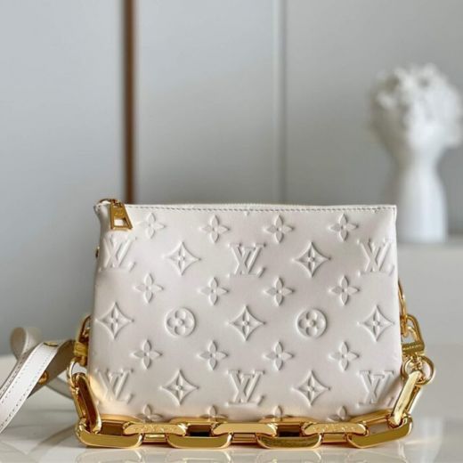 Best Price White Genuine Leather Bag Embossed Printing 3 Compartments Coussin BB M20770 -  Louis Vuitton Female Handbag 